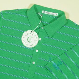 Criquet Troon North Golf Polo Shirt Mens M Green Striped Short Sleeve New